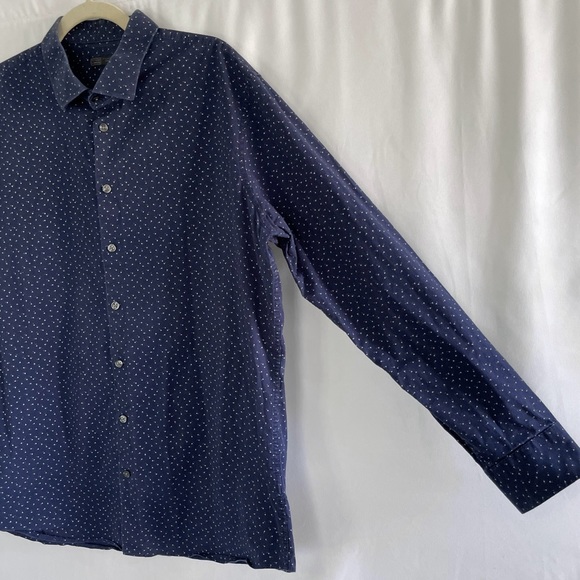 14th & Union Trim Fit Printed Long Sleeve Button Down Shirt Navy Blue Size XL - Picture 6 of 16